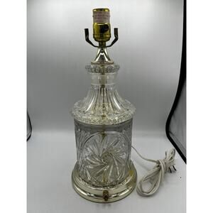 Vintage Cut Glass Crystal Table Lamp Base Silver Tone Pinwheel Swirl Pattern UL